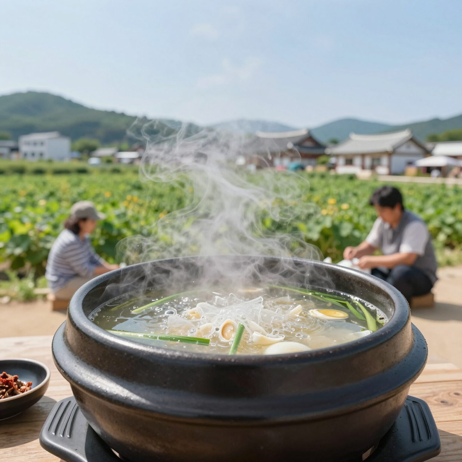신림 포도원삼계탕 들깨삼계탕 뚝배기에 보글보글 끓는 모습
