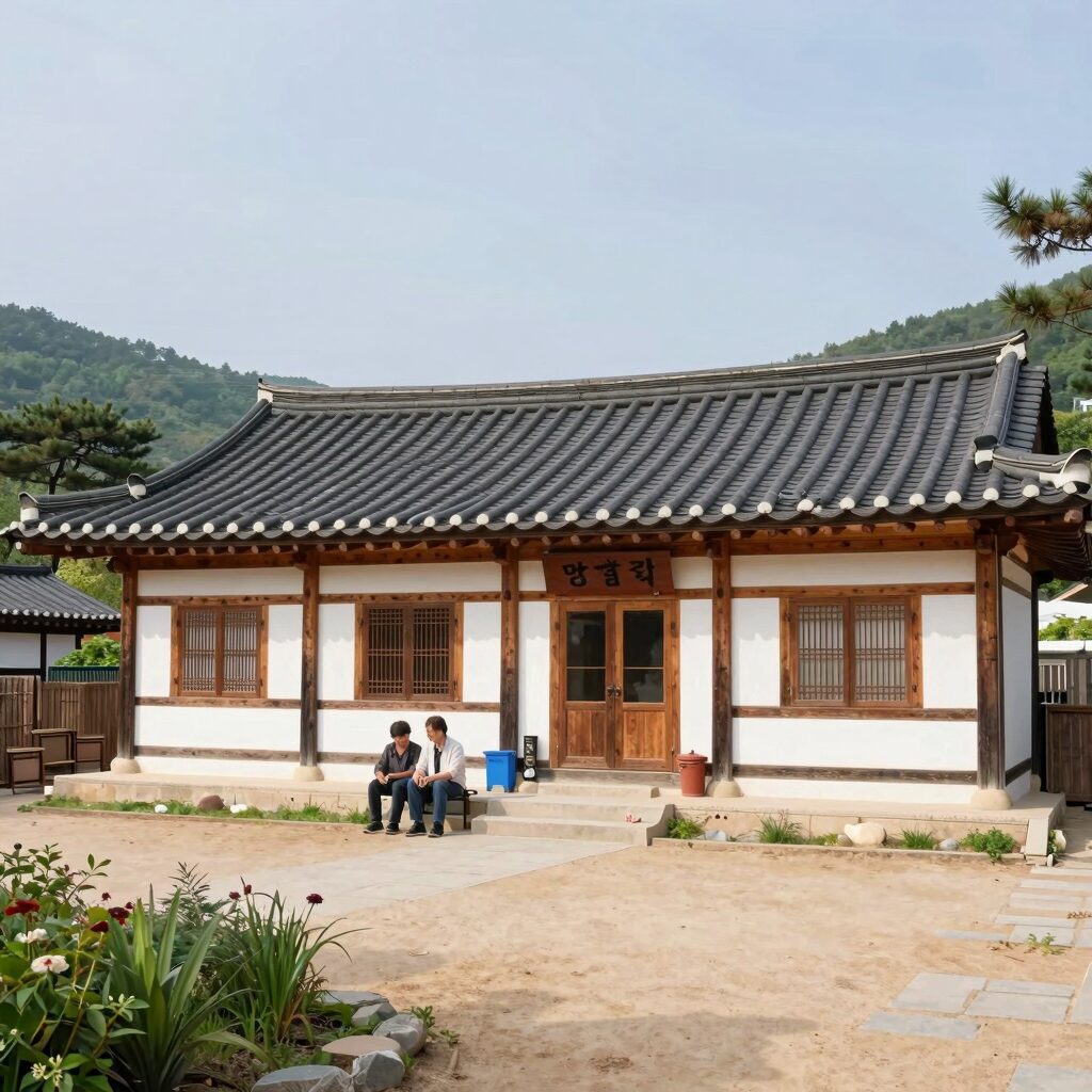 평창 흥정계곡 펜션 스테이그라찌아 외관과 정원 전경