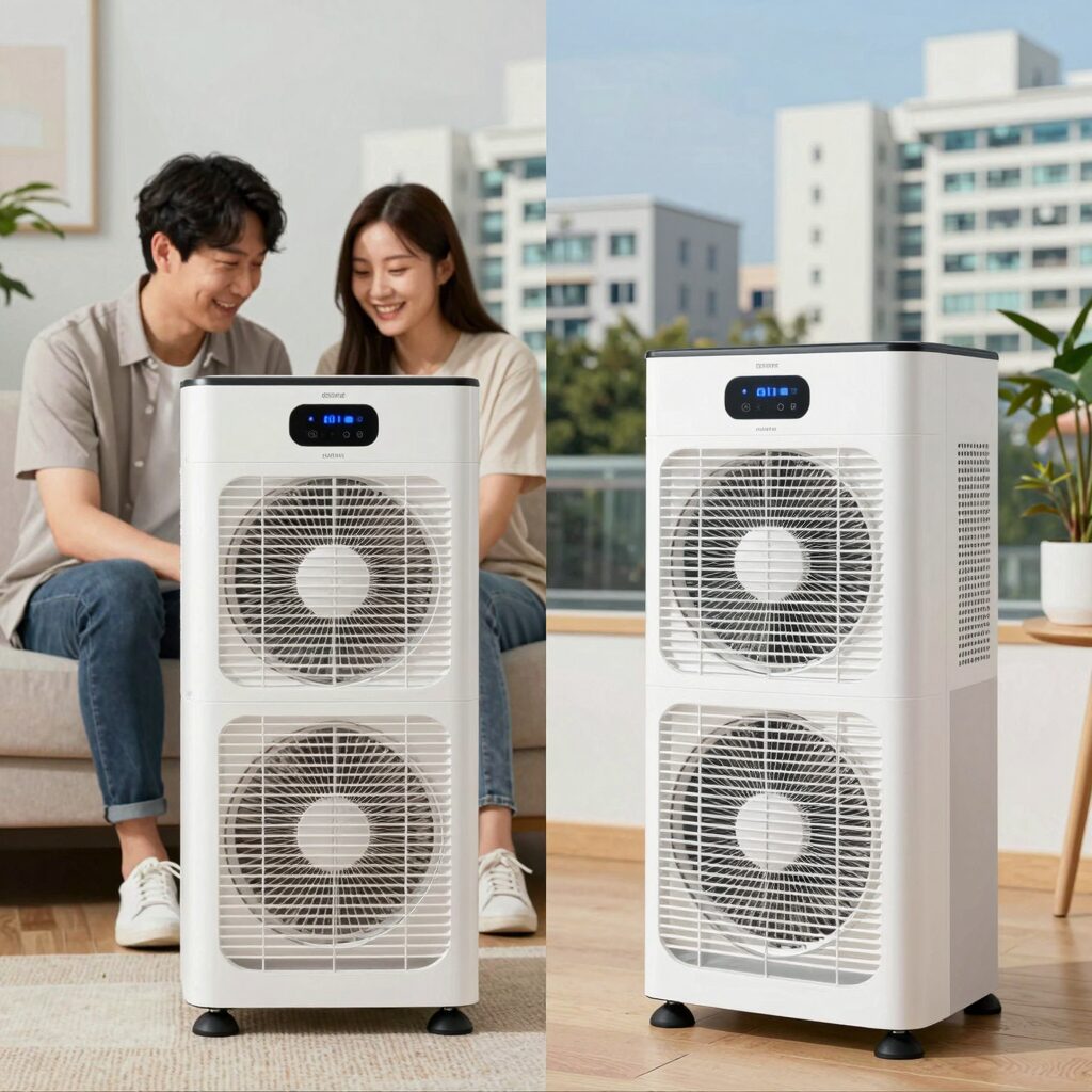 써큘레이터 선풍기 실내 사용 모습 비교
