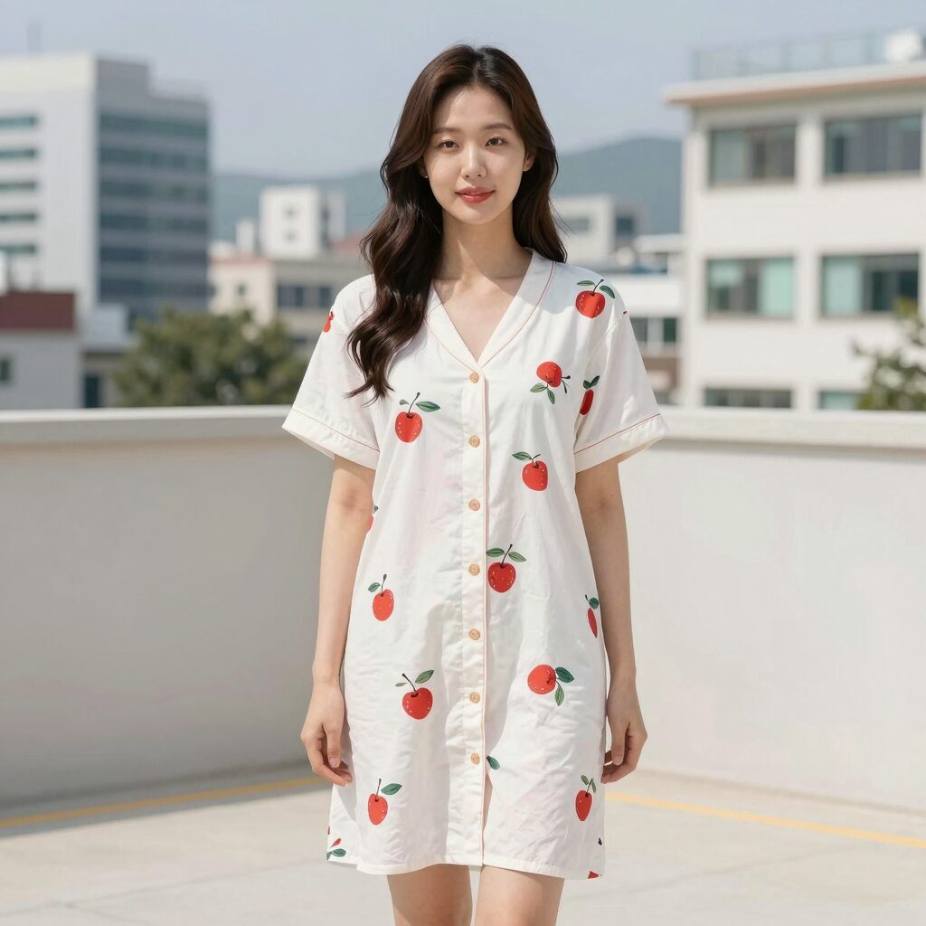 시원한 나시 잠옷을 입고 여름을 즐기는 여성의 모습