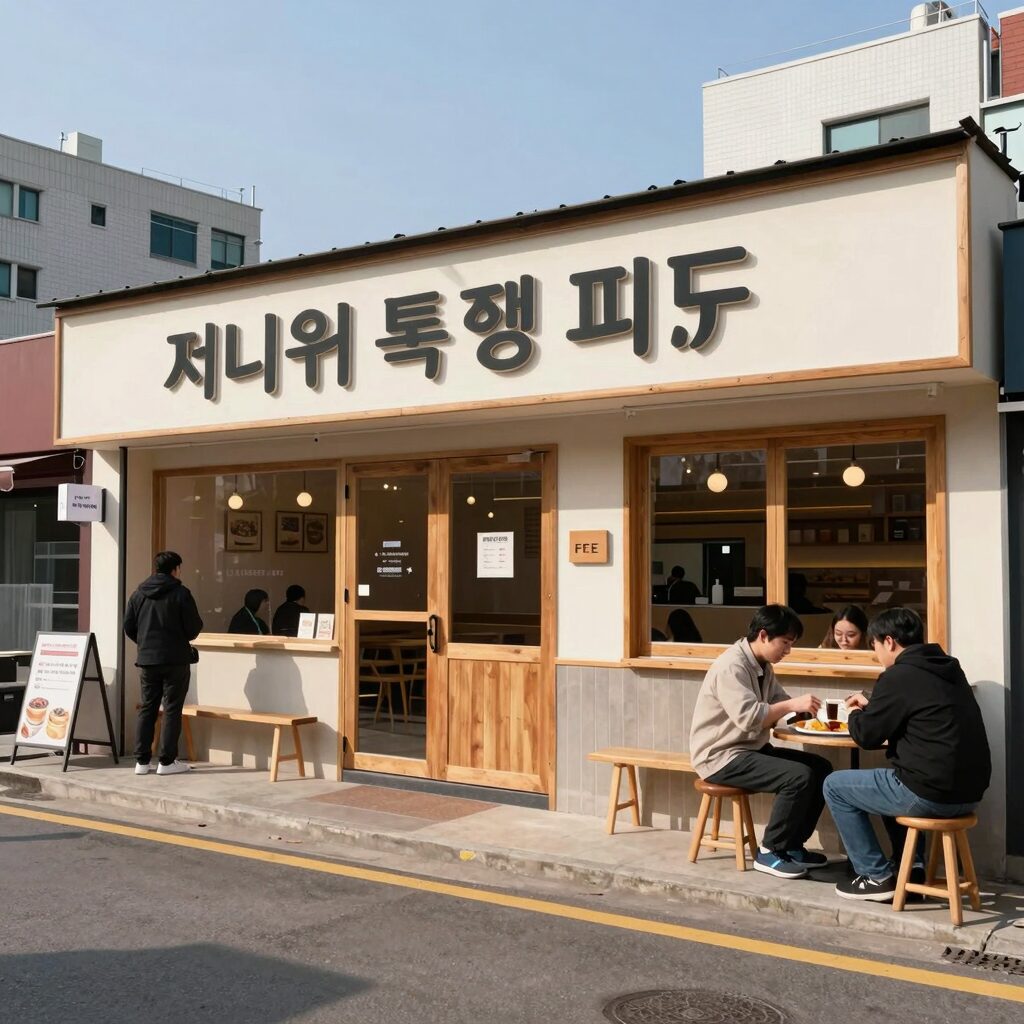 써니워터 특대형 피자 튜브를 가게 인테리어로 설치한 모습
