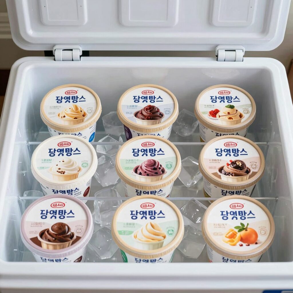 탐앤탐스 빙수 포장 상태를 보여주는 사진 아이스박스 안에 빙수 컵과 아이스팩이 들어 있다