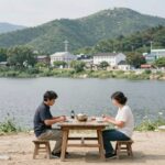 양평 예사랑 누룽지 백숙 계곡뷰 맛집 추천 양평 예사랑 계곡뷰 야외 테이블과 물레방아