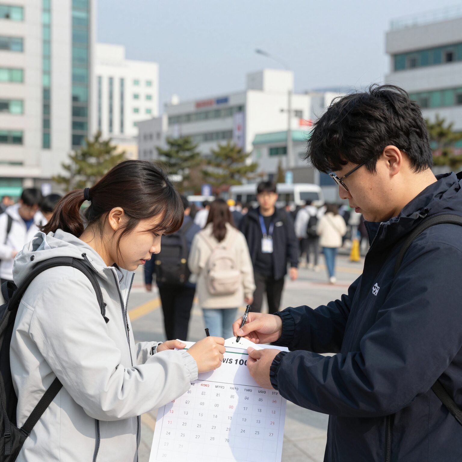 2027 수능 100일전 날짜를 달력에서 확인하는 모습