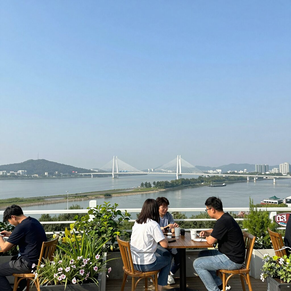 가평역 카페 더강의 북한강 뷰 야외 정원
