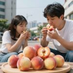 여름철 장어 복숭아 궁합 주의사항 여름철 복숭아와 장어를 함께 먹으면 생기는 소화 문제를 설명하는 이미지