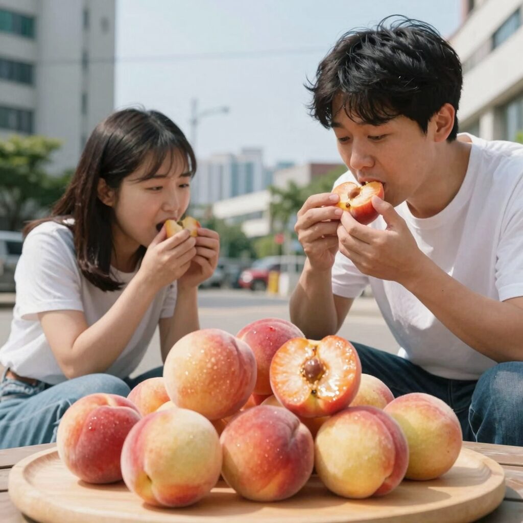 여름철 복숭아와 장어를 함께 먹으면 생기는 소화 문제를 설명하는 이미지