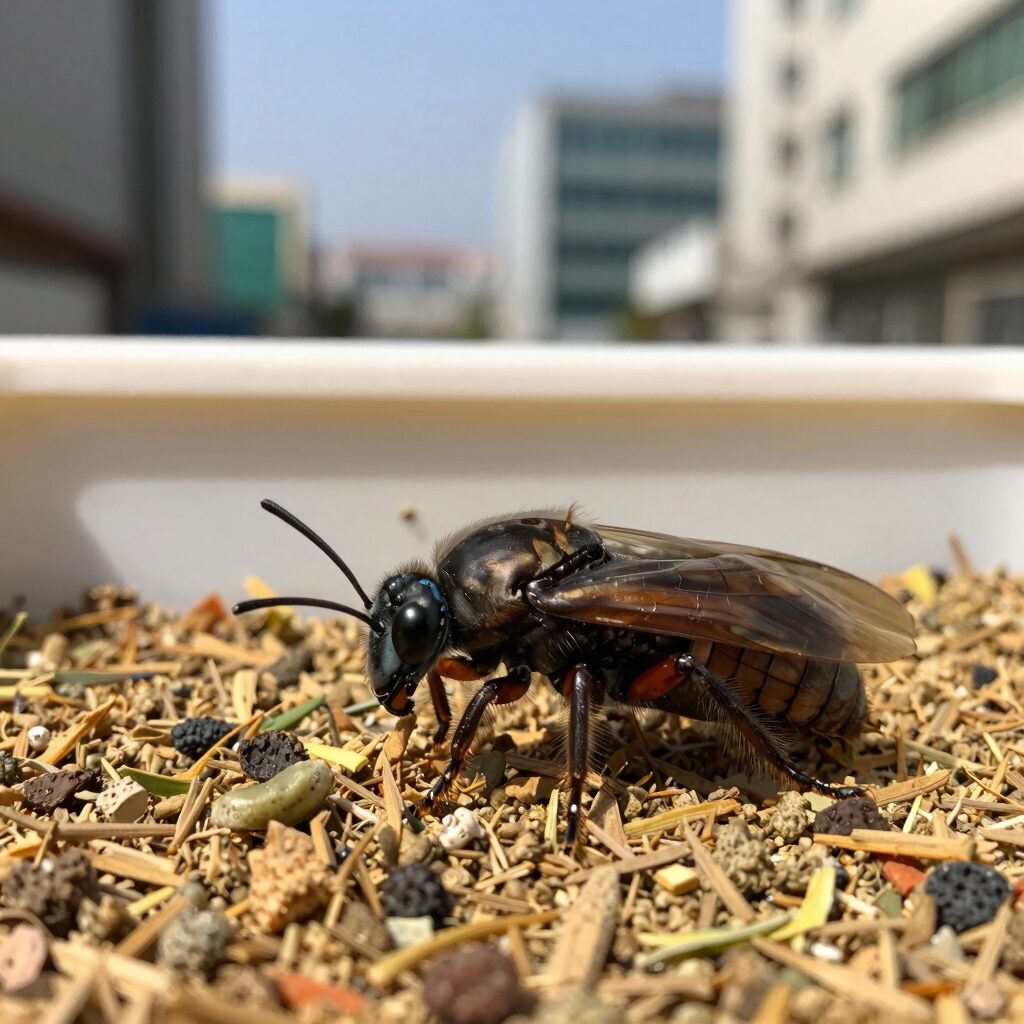 사마귀 곤충 키우기 사육통 안에서 먹이를 기다리는 사마귀 모습
